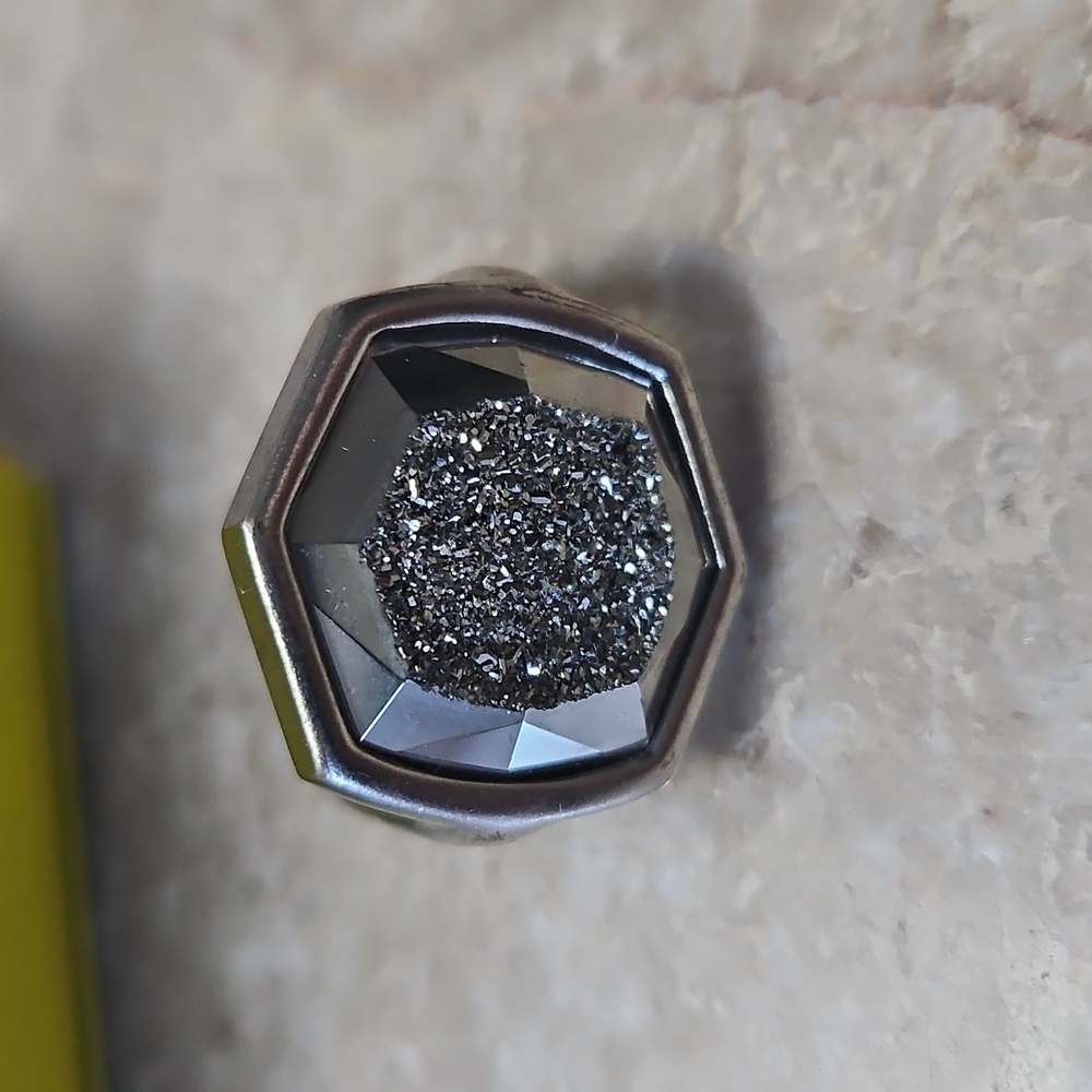 Kendra Scott Adjustable Hexagonal Black Druzy Cocktail Ring - Picture 2 of 4